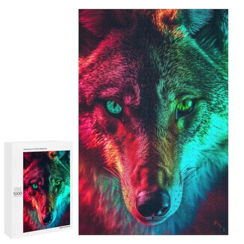 Puzzle für Erwachsene 1000 Teile Tierwolf Holz rundes Puzzle für Kinder Lernspiel (75 x 50 cm) von linghhiming