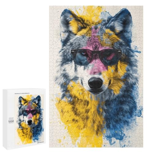 Puzzle für Erwachsene 1000 Teile Tierwolf runde Holzpuzzles (75 x 50 cm) von linghhiming