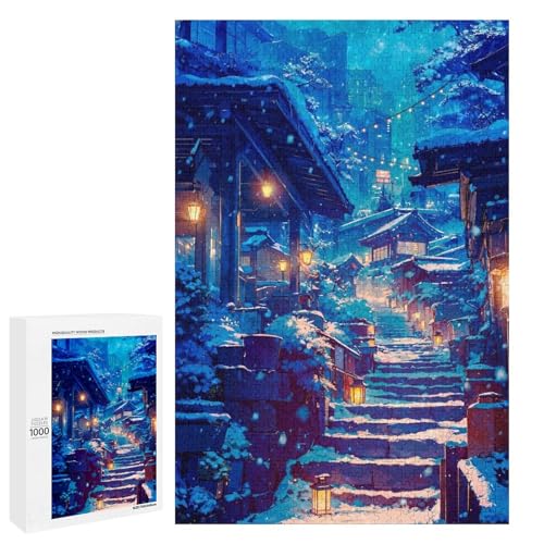 Puzzle für Erwachsene 1000 Teile alte Winterstraße rundes Holzpuzzle für Kinder Lernspiel (75 x 50 cm) von linghhiming