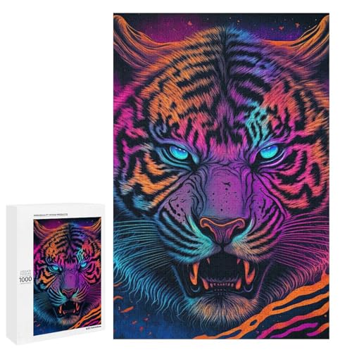 Puzzle für Erwachsene 1000 Teile bunter Tiger runde Holzpuzzles (75 x 50 cm) von linghhiming