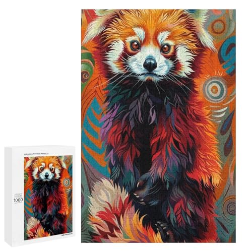 Puzzle für Erwachsene 1000 Teile bunter roter Panda runde Holzpuzzles (75 x 50 cm) von linghhiming