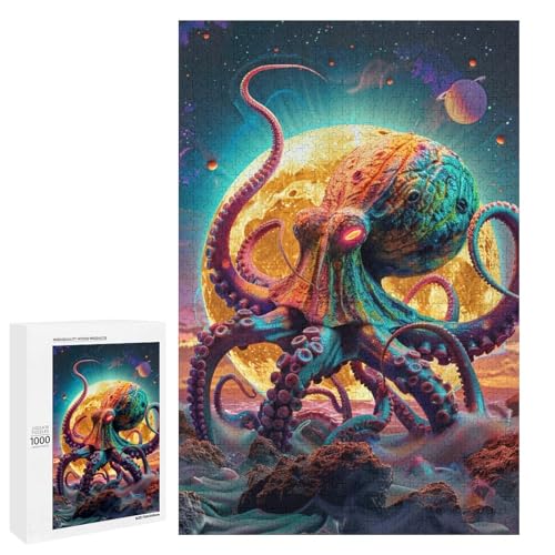 Puzzle für Erwachsene 1000 Teile buntes Oktopus Holz Rundpuzzle (75 x 50 cm) von linghhiming