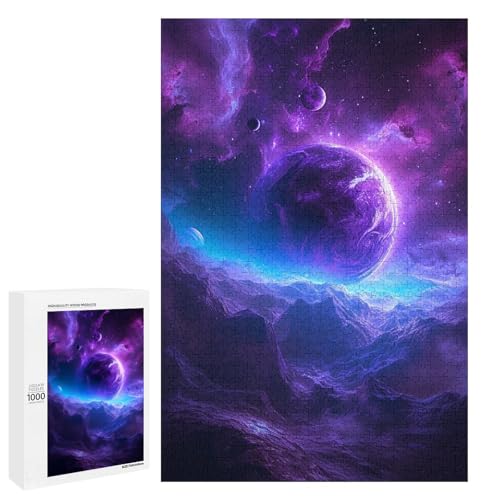 Puzzle für Erwachsene 1000 Teile buntes Universum Planetenfamilie runde Holzpuzzles Lernspiel Herausforderungsspielzeug (75 x 50 cm) von linghhiming