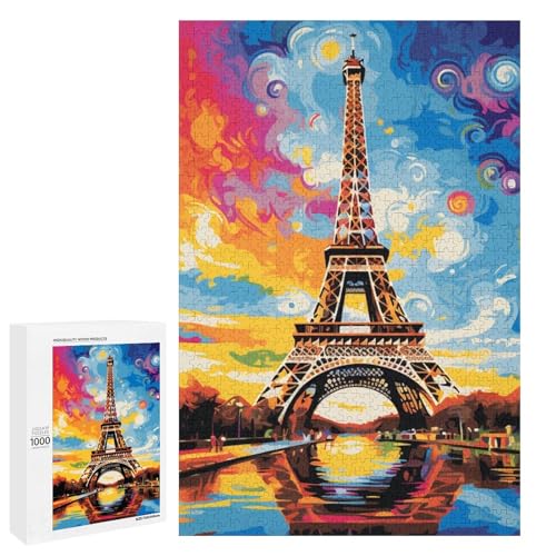 Puzzle für Erwachsene 1000 Teile farbenfrohes Kunst Eiffelturm Holzpuzzle für Kinder Lernspiel (75 x 50 cm) von linghhiming