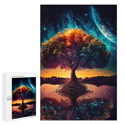 Puzzle für Erwachsene 1000 Teile kosmischer Lebensbaum Familie runde Holzpuzzles Lernspiel Herausforderungsspielzeug (75 x 50 cm) von linghhiming