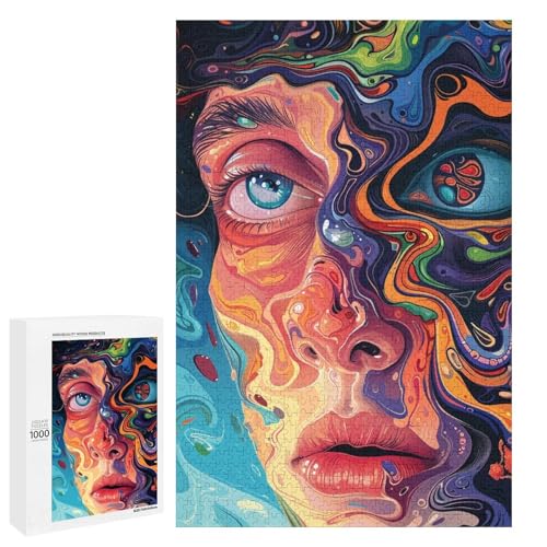 Puzzle für Erwachsene 1000 Teile psychedelische Landschaft runde Holzpuzzles (75 x 50 cm) von linghhiming