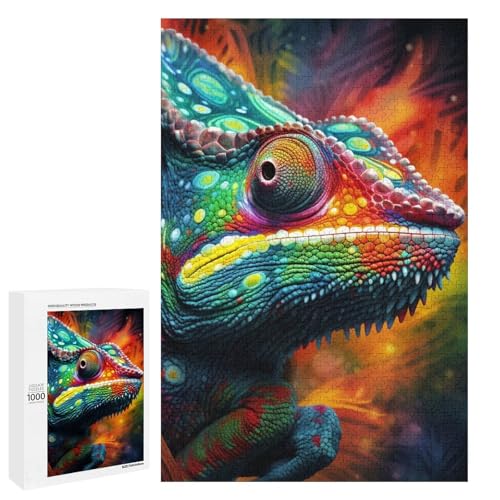 Puzzle für Erwachsene Art Chameleon 1000 Teile Holzpuzzle rund für Erwachsene und Kinder ab 12 Jahren (75 x 50 cm) von linghhiming