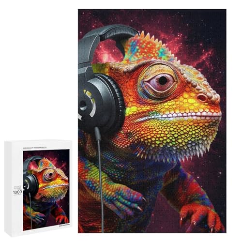 Puzzle für Erwachsene Art Chameleon 1000 teiliges rundes Holzpuzzle für Kinder ab 12 Jahren Heimdekoration (75 x 50 cm) von linghhiming