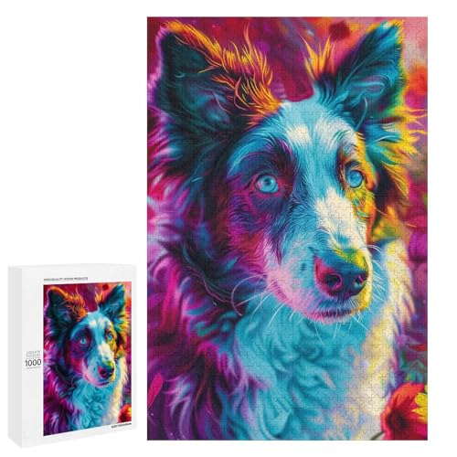 Puzzle für Erwachsene Art Dog 1000 Teile Holzpuzzle rund für Erwachsene und Kinder ab 12 Jahren (75 x 50 cm) von linghhiming