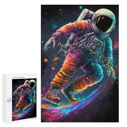 Puzzle für Erwachsene Astronauten Skateboard Puzzle 1000 Teile runde Holzpuzzles für Erwachsene und Kinder ab 12 Jahren (75 x 50 cm) von linghhiming