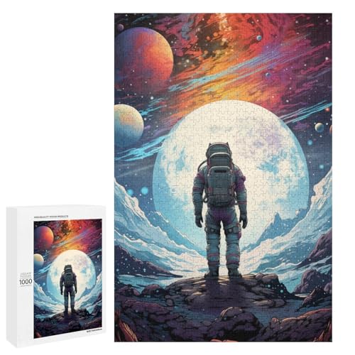 Puzzle für Erwachsene Außerirdischer Astronaut im Weltraum Puzzleteile rundes Holzpuzzle für Kinder ab 12 Jahren anspruchsvolles Spiel (75 x 50 cm) von linghhiming