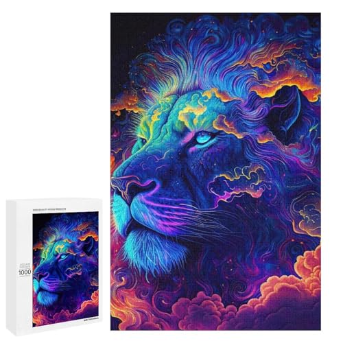 Puzzle für Erwachsene Bunte Löwen 1000 Teile runde Holzpuzzles für Erwachsene und Kinder ab 12 Jahren (75 x 50 cm) von linghhiming