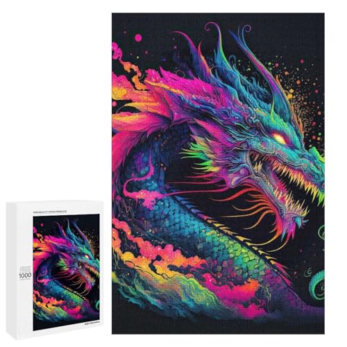 Puzzle für Erwachsene Bunter Drache 1000 Teile Holzpuzzle rund für Erwachsene und Kinder ab 12 Jahren (75 x 50 cm) von linghhiming