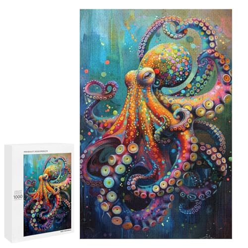 Puzzle für Erwachsene Bunter Oktopus 1000 Teile Holzpuzzle runde Puzzles für Erwachsene und Kinder ab 12 Jahren (75 x 50 cm) von linghhiming