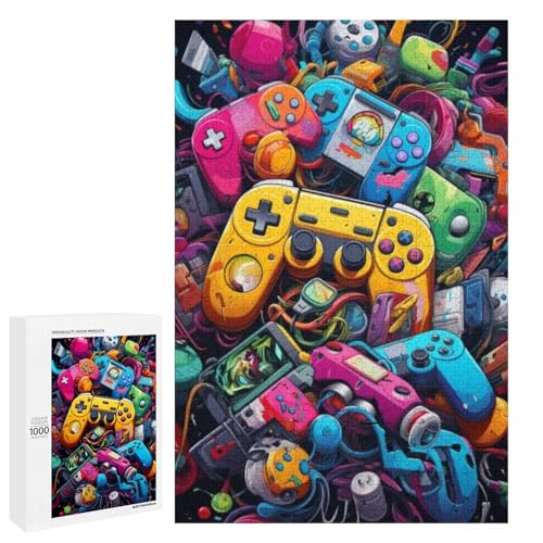 Puzzle für Erwachsene Cartoon Gamepad 1000 Teile Holzpuzzle runde Puzzles für Erwachsene und Kinder ab 12 Jahren (75 x 50 cm) von linghhiming