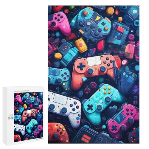 Puzzle für Erwachsene Cartoon Gamepad 1000 teiliges Holz Rundpuzzle für Familienspiele (75 x 50 cm) von linghhiming