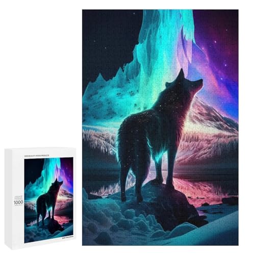 Puzzle für Erwachsene Cosmic Wolf 1000 teiliges Holz Rundpuzzle für Kinder ab 12 Jahren Lernspielzeug (75 x 50 cm) von linghhiming