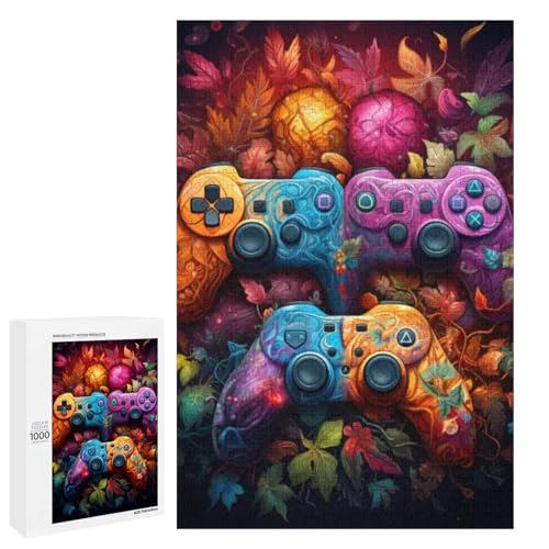 Puzzle für Erwachsene Gamepad Pflanzen 1000 Teile Holzpuzzle runde Puzzles für Erwachsene und Kinder ab 12 Jahren (75 x 50 cm) von linghhiming