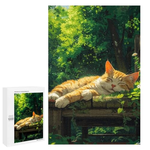 Puzzle für Erwachsene Katze auf Einer Schaukel 1000 teiliges rundes Holzpuzzle für Kinder ab 12 Jahren Heimdekoration (75 x 50 cm) von linghhiming