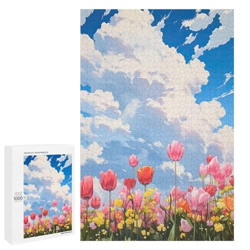 Puzzle für Erwachsene Kunst Tulpen 1000 Teile Holz Rundpuzzle für Erwachsene und Kinder ab 12 Jahren (75 x 50 cm) von linghhiming