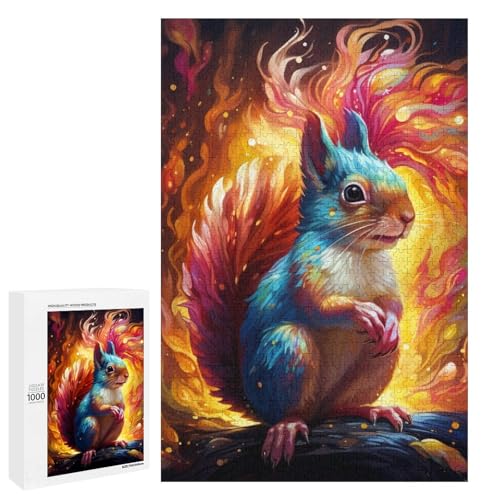 Puzzle für Erwachsene Kunst süßes Eichhörnchen 1000 Teile Holzpuzzle runde Puzzles für Erwachsene und Kinder ab 12 Jahren (75 x 50 cm) von linghhiming