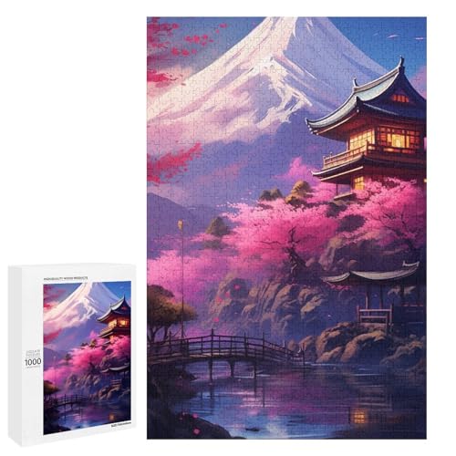 Puzzle für Erwachsene Mount Fuji Japan Puzzleteile Holz rund Puzzle für Kinder ab 12 Jahren anspruchsvolles Spiel (75 x 50 cm) von linghhiming