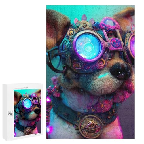 Puzzle für Erwachsene Sonnenbrille Hund 1000 Teile rundes Holzpuzzle für Kinder ab 12 Jahren anspruchsvolles Spiel (75 x 50 cm) von linghhiming