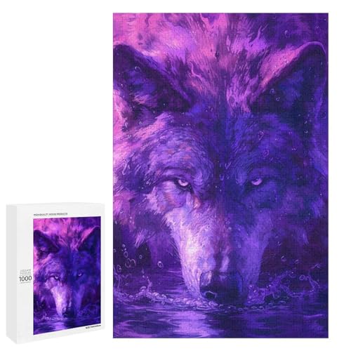 Puzzle für Erwachsene Tier Wolf Puzzleteile Holz rund Puzzle für Kinder ab 12 Jahren anspruchsvolles Spiel (75 x 50 cm) von linghhiming