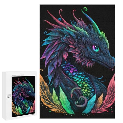 Puzzle für Erwachsene Tiere Drachen Puzzleteile Holz rund Puzzle für Kinder ab 12 Jahren anspruchsvolles Spiel (75 x 50 cm) von linghhiming