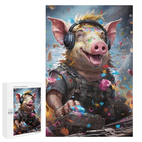 Puzzle für Erwachsene Tierkunst Schwein 1000 teiliges Holzpuzzle für Kinder ab 12 Jahren Lernspielzeug (75 x 50 cm) von linghhiming