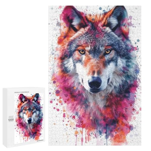 Puzzle für Erwachsene Tierwolf 1000 Teile rundes Holzpuzzle für Kinder ab 12 Jahren Heimdekoration (75 x 50 cm) von linghhiming