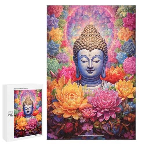 Puzzle für Erwachsene bunter Buddha Puzzleteile aus Holz rund für Kinder ab 12 Jahren anspruchsvolles Spiel (75 x 50 cm) von linghhiming