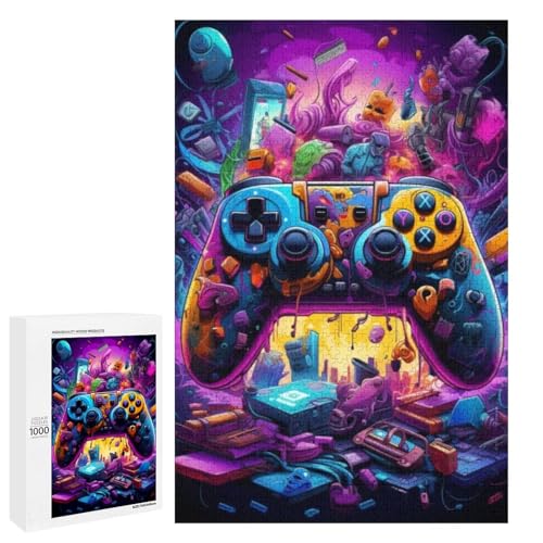 Puzzle für Erwachsene bunter Gamecontroller rundes Holzpuzzle mit 1000 Teilen für Erwachsene und Kinder ab 12 Jahren (75 x 50 cm) von linghhiming