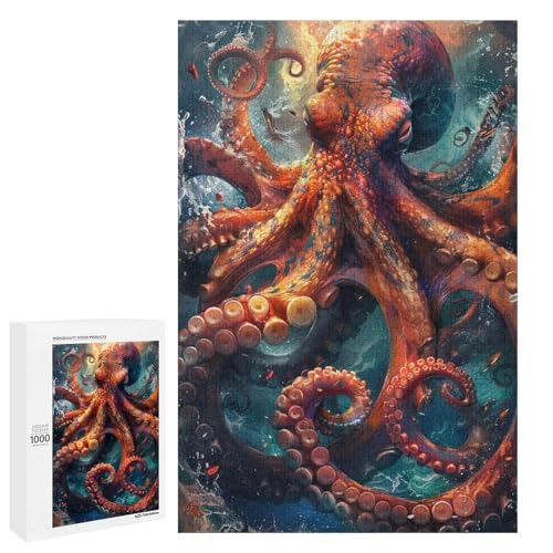 Puzzle für Erwachsene bunter Oktopus 1000 teiliges rundes Holzpuzzle für Erwachsene und Kinder ab 12 Jahren (75 x 50 cm) von linghhiming