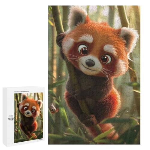 Puzzle für Erwachsene bunter roter Panda Puzzleteile aus Holz rund für Kinder ab 12 Jahren anspruchsvolles Spiel (75 x 50 cm) von linghhiming