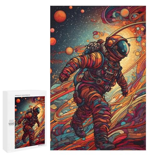 Puzzle für Erwachsene farbenfroher Astronaut 1000 teiliges Holzpuzzle rund für Kinder ab 12 Jahren Heimdekoration (75 x 50 cm) von linghhiming