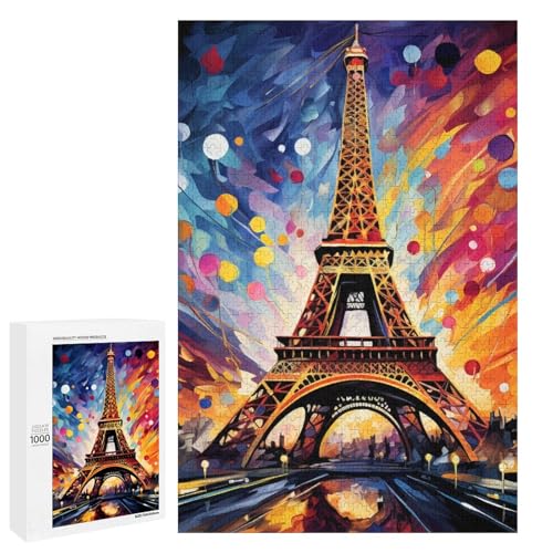 Puzzle für Erwachsene farbenfrohes Kunst Eiffelturm Puzzle 1000 Teile rundes Holzpuzzle für Kinder ab 12 Jahren Heimdekoration (75 x 50 cm) von linghhiming