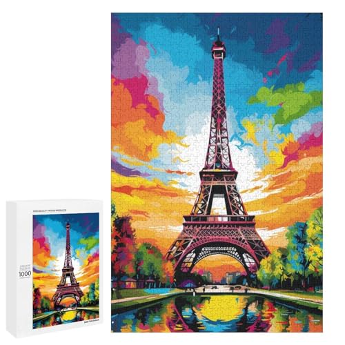 Puzzle für Erwachsene farbenfrohes Kunstpuzzle „Eiffelturm“ 1000 Teile runde Holzpuzzles für Erwachsene und Kinder ab 12 Jahren (75 x 50 cm) von linghhiming