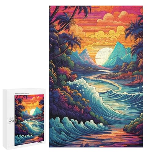 Puzzle für Erwachsene schöner Strand 1000 teiliges Holz Rundpuzzle für Kinder ab 12 Jahren Lernspielzeug (75 x 50 cm) von linghhiming