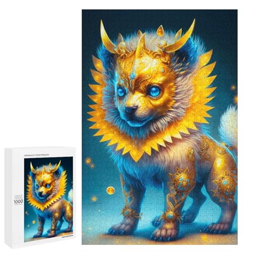 Puzzle für Erwachsene süßes Drachenbaby 1000 Teile runde Holzpuzzles für Erwachsene und Kinder ab 12 Jahren (75 x 50 cm) von linghhiming