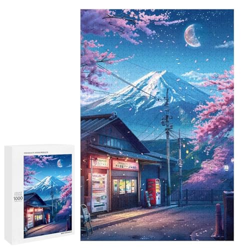 Puzzle für Erwachsene wunderschöner Berg Fuji 1000 Teile runde Holzpuzzles für Erwachsene und Kinder ab 12 Jahren (75 x 50 cm) von linghhiming