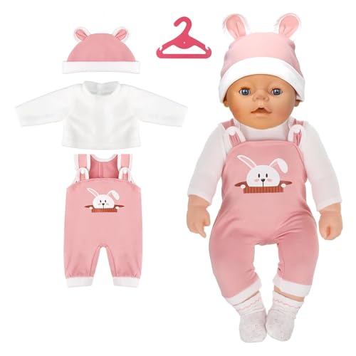 lisetar Baby-Puppen-Kleidungskleid für 35,6–40,6 cm Babypuppen-Kleidung, Zubehör, langärmeliger Kaninchen-Overall mit Aufhänger, Socken, Babyflasche und Schnuller-Set für Mädchen, Geschenk von lisetar