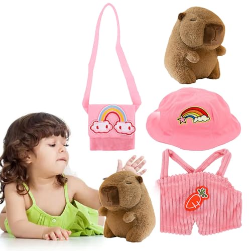 lisutupode 25cm Capybara Plüschtier, Dress Up Capybara Plüschtiere, Mit Kleidungsstücken Und Accessoires, Weiche Capybara Plüschpuppe, Capybaras Plüschfigur Stofftiere, Heimdekoration von lisutupode