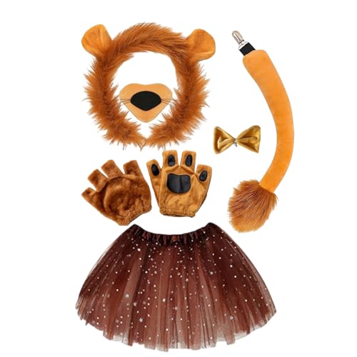 lisutupode Löwen-Kostüm-Set für Kinder, Plüsch und Polyester, Löwenohren, Stirnband, Schwanz, Tutu, Kostüm-Zubehör, Kinder, Tier, Cosplay, Zubehör, Halloween, Geburtstag, Bühnenaufführung lisutupode Löwen-Kostüm-Set für Kinder, Plüsch und Polyester, Löwenohren, Stirnband, Schwanz, Tutu, Kostüm-Zubehör, Kinder, Tier, Cosplay, Zubehör, Halloween, Geburtstag, Bühnenaufführung von lisutupode
