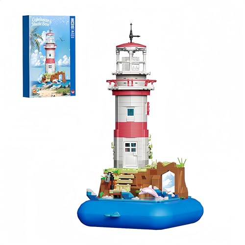 litodinogo 663007 Leuchtturm Mini-Bausteine, Insel-Leuchtturm Spieluhr Klemmbausteine, Geeignet für Kinder ab 6 und Teenager, Nicht Kompatibel Mit Normale Bausteine (909 Stück) von litodinogo