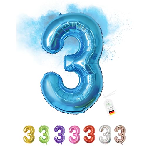 LITTLE BIRTHDAY | Zahlen Luftballon | Folienballon | Helium Gas Balloon Ballon | 101 cm | 0 1 2 3 4 5 6 7 8 9 in vielen Farben | Geburtstag | Kindergeburtstag | Deko | blau 3 von little Birthday