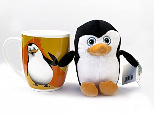 little Dreamers DreamWorks Heroes Geschenk Set - Shrek, Kung Fu Panda, Madagascar, Home - Tasse 300 ml + Plüschtier, Geschenkidee (Skipper - Pinguin) von little Dreamers