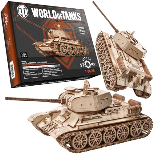 World of Tanks Panzer, Holzmodelle zum Zusammenbauen, DIY Bausätze, Lernspielzeug, Geschenk für Fans von Kriegsspielen, Modellbau, für Kinder und Erwachsene (T-34-85) von little story