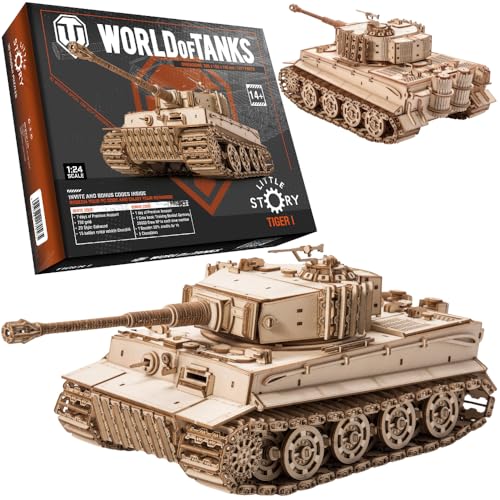 Holz Puzzle 3D Panzer Tiger M1 - Historisches Modell des Zweiten Weltkrieges, Little Story, pädagogisches Puzzle für Kinder und Erwachsene, Umweltfreundliches Modellbau, Premium Gratis von little story