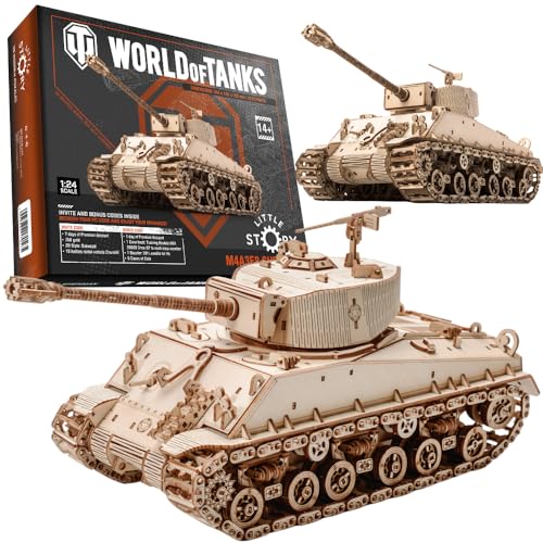 World of Tanks Panzer, Holzmodelle zum Zusammenbauen, DIY Bausätze, Lernspielzeug, Geschenk für Fans von Kriegsspielen, Modellbau, für Kinder und Erwachsene (Sherman) von little story